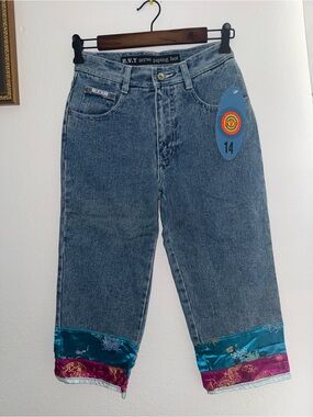 RVT Blue Denim Jeans with Teal and Magenta Trim